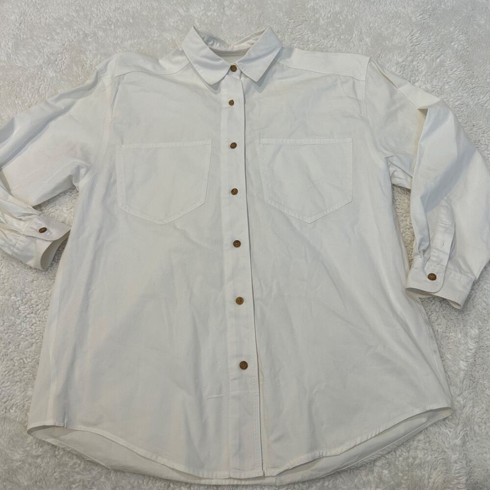 Vtg Eddie Bauer Mens White Button Down Long Sleeve Canvas Cotton Classy Preppy S - Picture 2 of 5